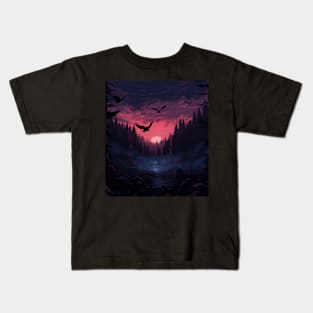 Dark Forest Ravens Fantasy Crows Kids T-Shirt